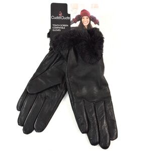 CUDDL DUDS ⚜ SOFT BLACK LEAHER & FUR TRIM COMFORT WINTER GLOVES